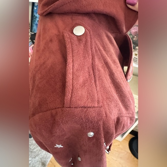 BB Dakota Love Walk Faux Suede Moto Jacket In Cherrywood Sz M Pearls & Studs - Picture 3 of 13